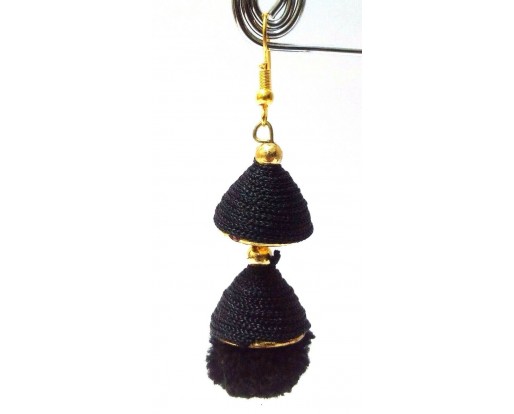 Pompom Pompon Black Earring Jewelry Drop Long Dangle Hook Boho Chic Pom pom AE58